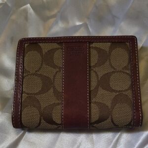 Coach Brown and Burgundy Signature Wallet